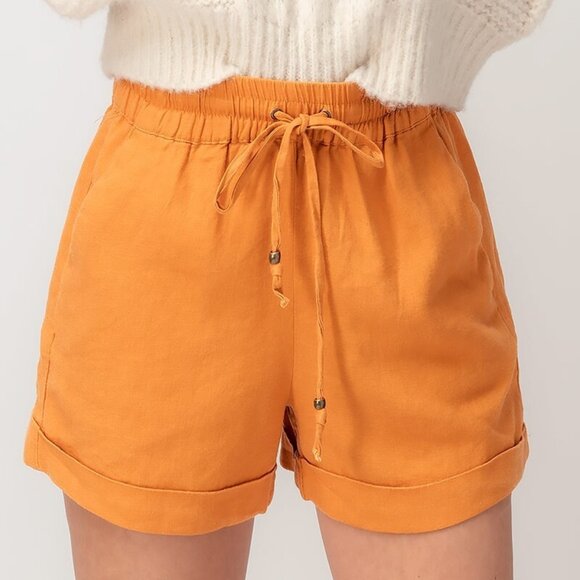 Mango Linen Waistband Shorts with String Tie - Picture 2 of 3